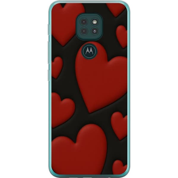 Motorola Moto G9 Play Gennemsigtig cover Rød Fløjlshjerter