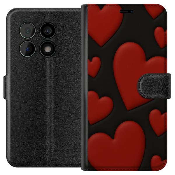 OnePlus 10 Pro Lompakkokotelo Punaiset Samettisydämet