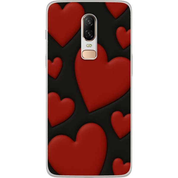 OnePlus 6 Läpinäkyvä kuori Punaiset Samettisydämet