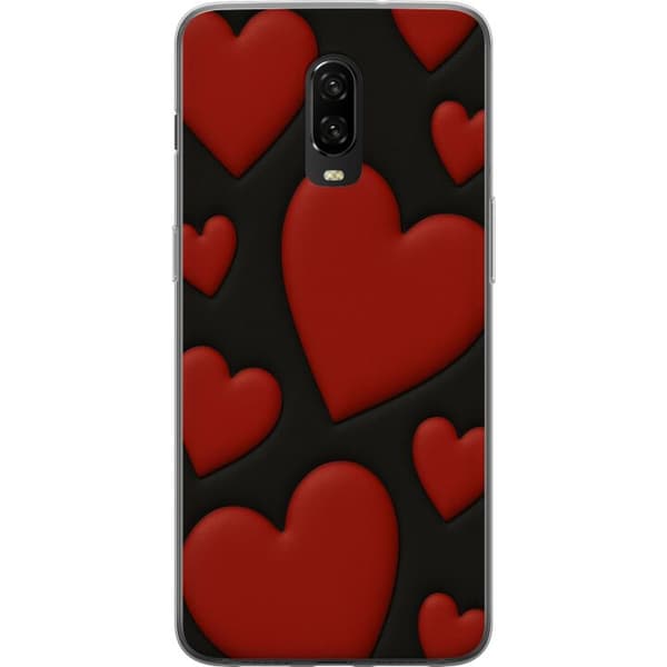 OnePlus 6T Gennemsigtig cover Rød Fløjlshjerter