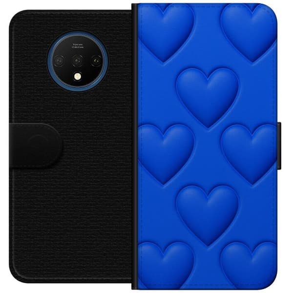 OnePlus 7T Tegnebogsetui Blå Hjerter
