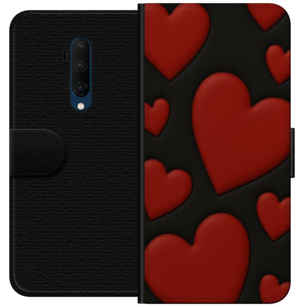 OnePlus 7T Pro Lommeboketui Røde Fløyels hjerter