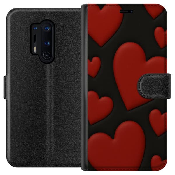 OnePlus 8 Pro Tegnebogsetui Rød Fløjlshjerter