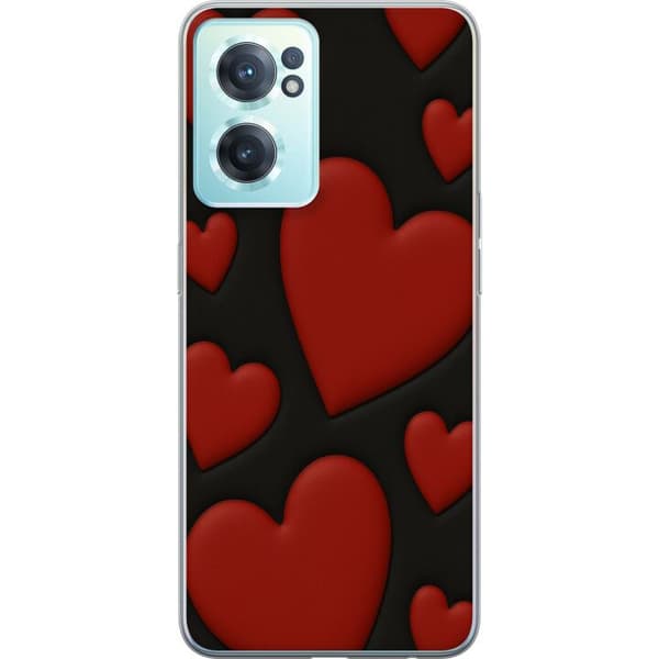 OnePlus Nord CE 2 5G Gennemsigtig cover Rød Fløjlshjerter