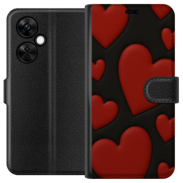 OnePlus Nord CE3 Lommeboketui Røde Fløyels hjerter