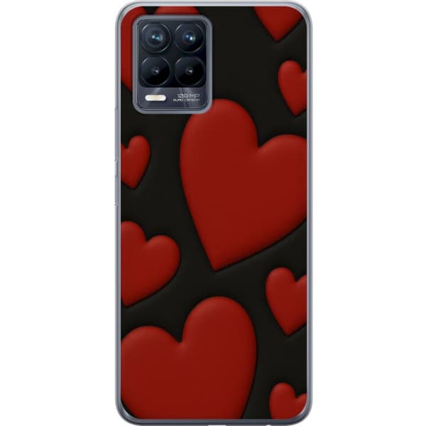 Realme 8 Gennemsigtig cover Rød Fløjlshjerter