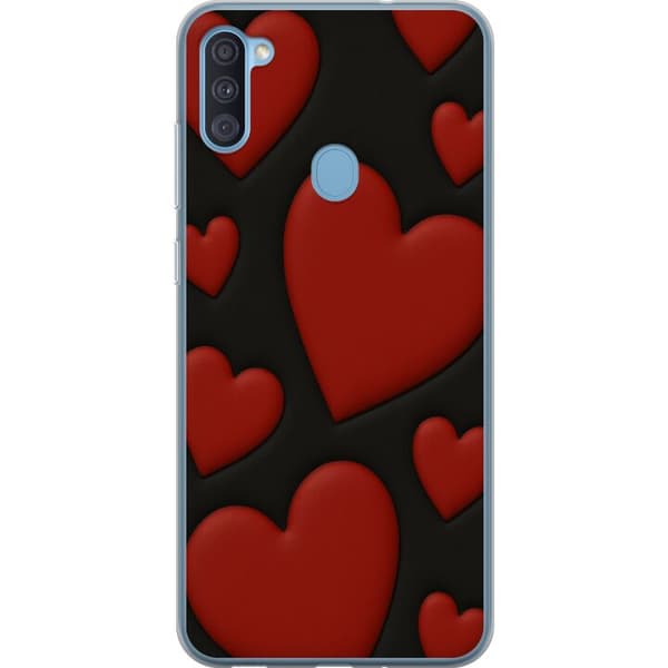 Samsung Galaxy A11 Gennemsigtig cover Rød Fløjlshjerter