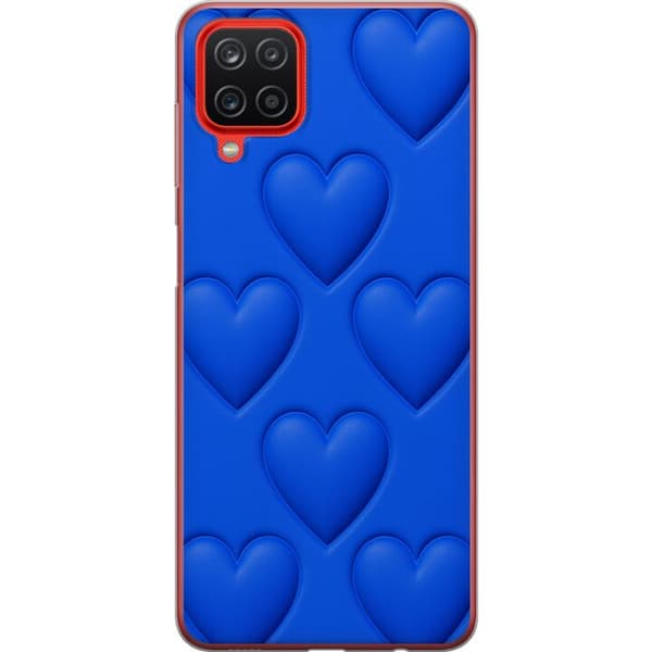 Samsung Galaxy A12 Läpinäkyvä kuori Siniset Sydämet