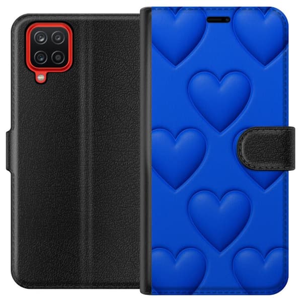 Samsung Galaxy A12 Lompakkokotelo Siniset Sydämet