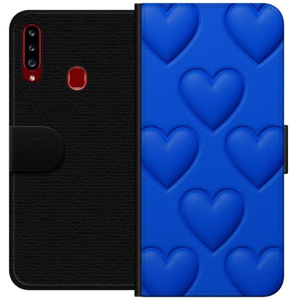 Samsung Galaxy A20s Tegnebogsetui Blå Hjerter