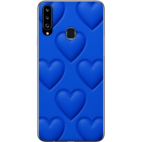 Samsung Galaxy A20s Gennemsigtig cover Blå Hjerter