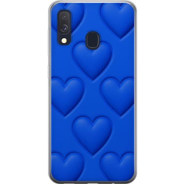 Samsung Galaxy A40 Gennemsigtig cover Blå Hjerter