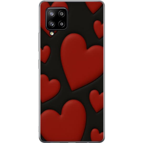 Samsung Galaxy A42 5G Gennemsigtig cover Rød Fløjlshjerter