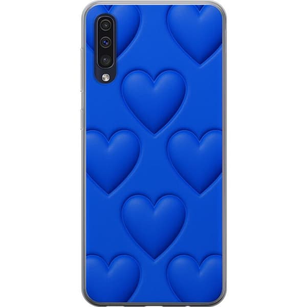Samsung Galaxy A50 Gennemsigtig cover Blå Hjerter