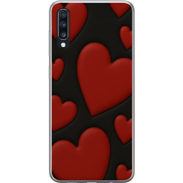 Samsung Galaxy A70 Gennemsigtig cover Rød Fløjlshjerter
