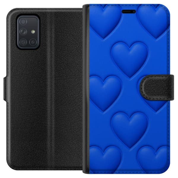 Samsung Galaxy A71 Tegnebogsetui Blå Hjerter