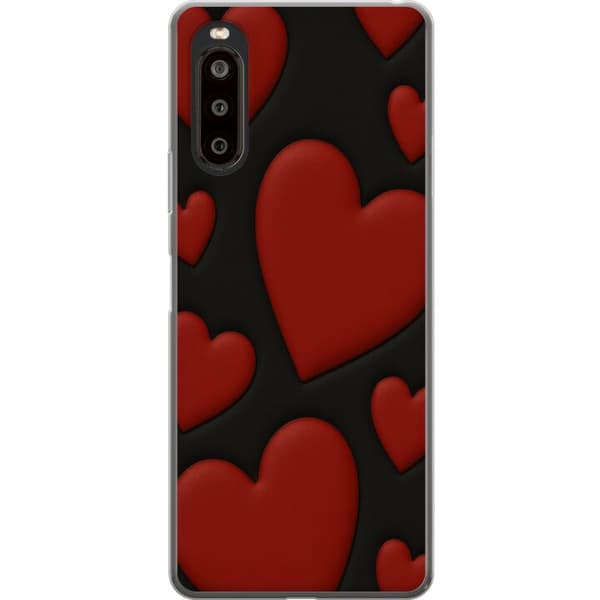 Sony Xperia 10 II Gennemsigtig cover Rød Fløjlshjerter