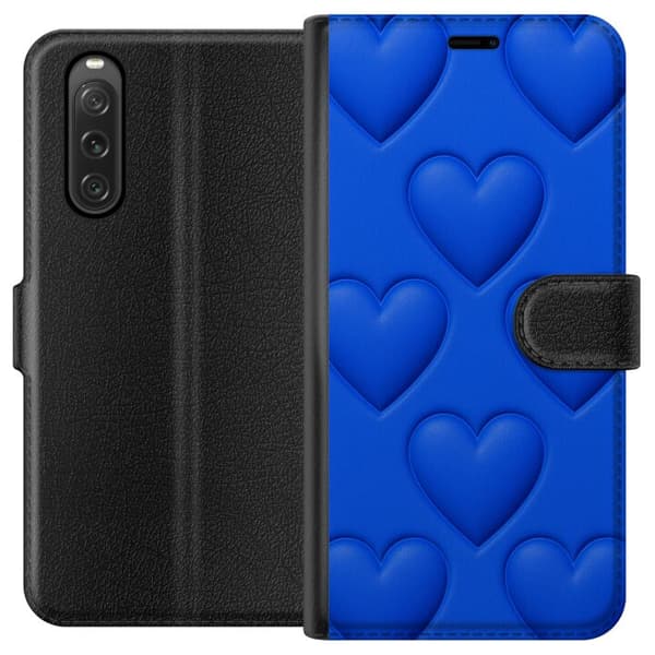 Sony Xperia 10 V Lompakkokotelo Siniset Sydämet