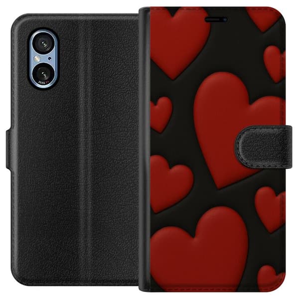 Sony Xperia 10 VI Lompakkokotelo Punaiset Samettisydämet