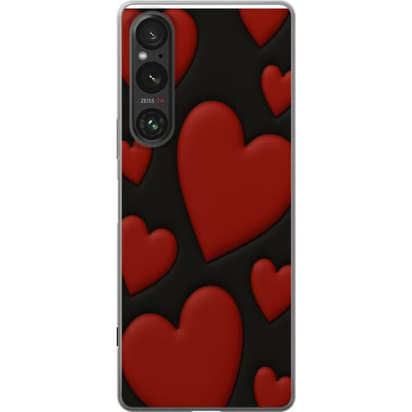 Sony Xperia 1 V Läpinäkyvä kuori Punaiset Samettisydämet