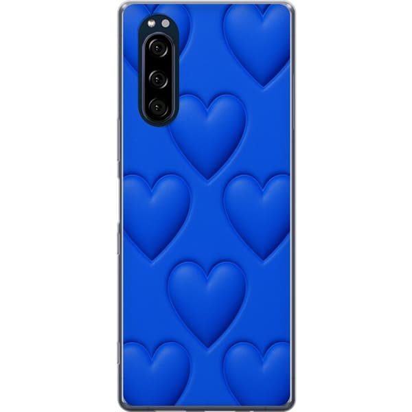Sony Xperia 5 Gjennomsiktig deksel Blå Hjerter