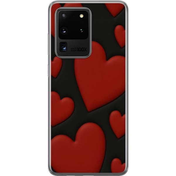 Samsung Galaxy S20 Ultra Gennemsigtig cover Rød Fløjlshjerter