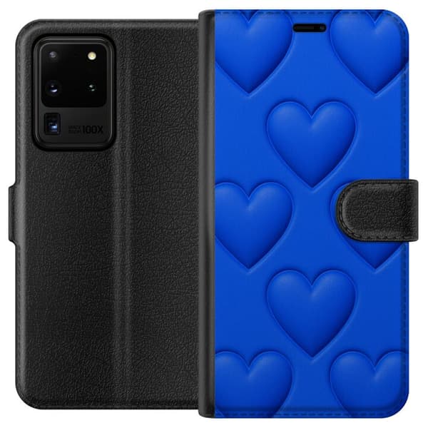 Samsung Galaxy S20 Ultra Tegnebogsetui Blå Hjerter