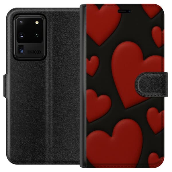 Samsung Galaxy S20 Ultra Lompakkokotelo Punaiset Samettisydämet