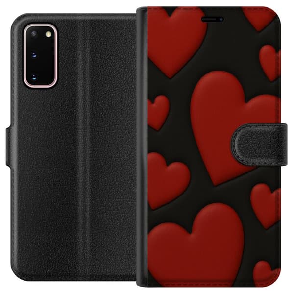 Samsung Galaxy S20 Lommeboketui Røde Fløyels hjerter