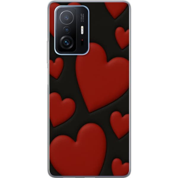 Xiaomi 11T Pro Gennemsigtig cover Rød Fløjlshjerter