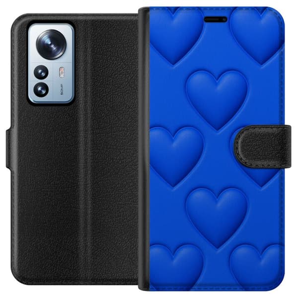 Xiaomi 12 Pro Tegnebogsetui Blå Hjerter