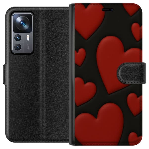 Xiaomi 12T Pro Lompakkokotelo Punaiset Samettisydämet