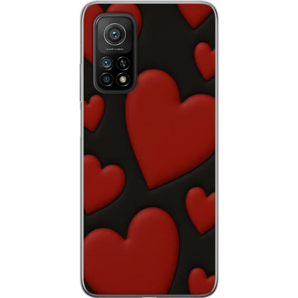 Xiaomi Mi 10T 5G Gennemsigtig cover Rød Fløjlshjerter