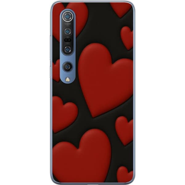 Xiaomi Mi 10 Pro 5G Gennemsigtig cover Rød Fløjlshjerter