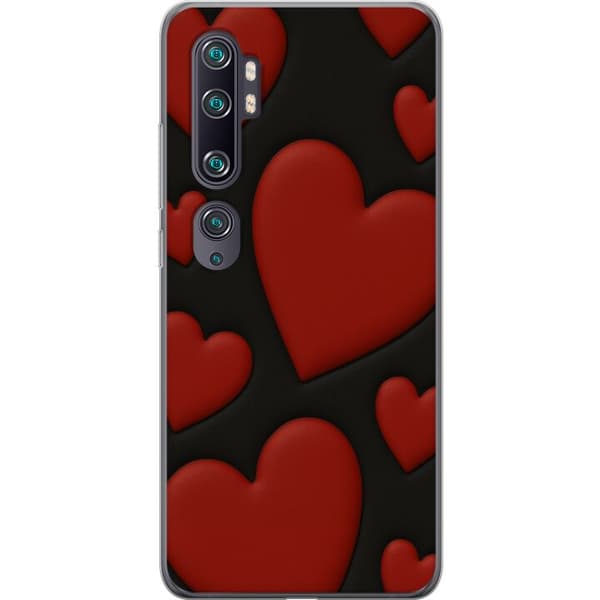 Xiaomi Mi Note 10 Gennemsigtig cover Rød Fløjlshjerter