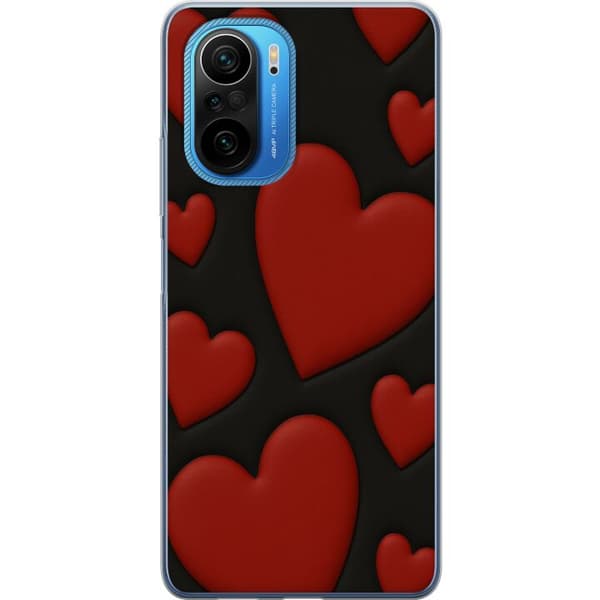 Xiaomi Poco F3 Gennemsigtig cover Rød Fløjlshjerter