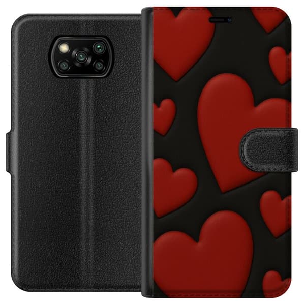 Xiaomi Poco X3 NFC Tegnebogsetui Rød Fløjlshjerter