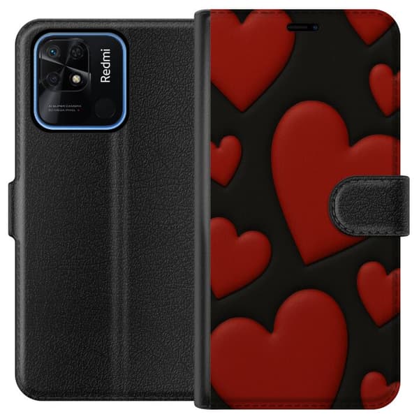 Xiaomi Redmi 10C Lompakkokotelo Punaiset Samettisydämet