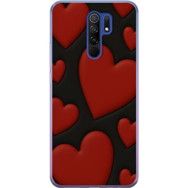 Xiaomi Redmi 9 Gennemsigtig cover Rød Fløjlshjerter