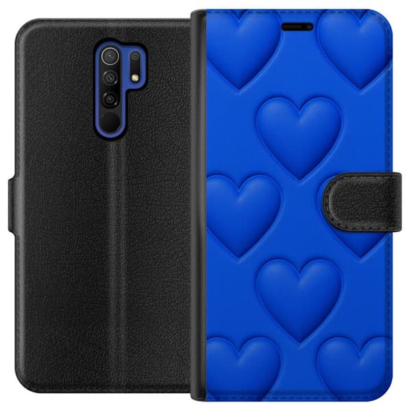Xiaomi Redmi 9 Tegnebogsetui Blå Hjerter