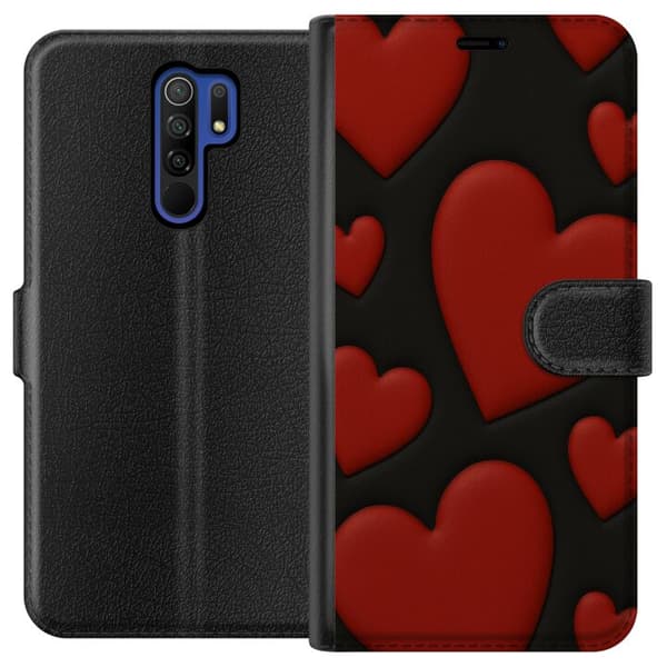 Xiaomi Redmi 9 Lommeboketui Røde Fløyels hjerter