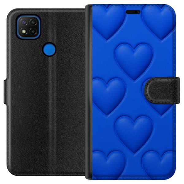 Xiaomi Redmi 9C Tegnebogsetui Blå Hjerter