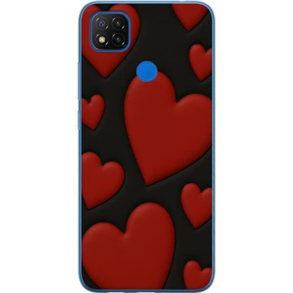 Xiaomi Redmi 9C NFC Gennemsigtig cover Rød Fløjlshjerter