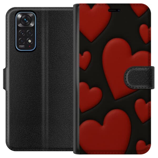 Xiaomi Redmi Note 11 Tegnebogsetui Rød Fløjlshjerter
