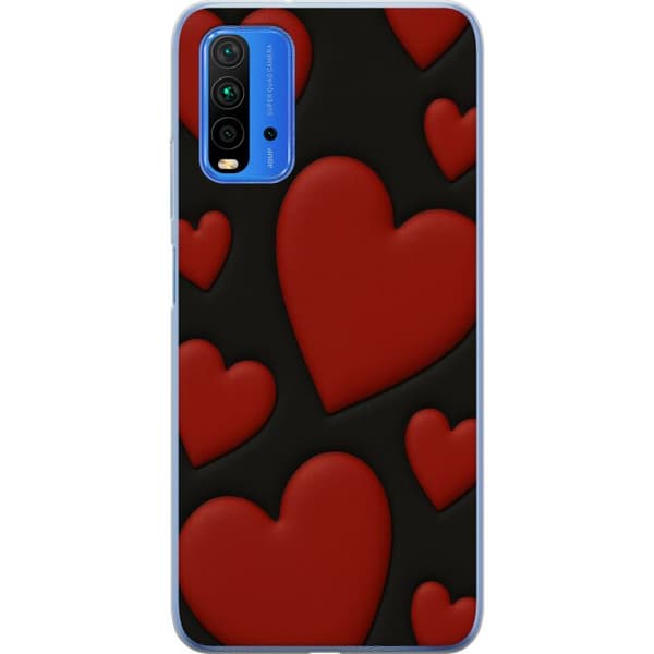 Xiaomi Redmi Note 9 4G Genomskinligt Skal Red Velvet Hearts