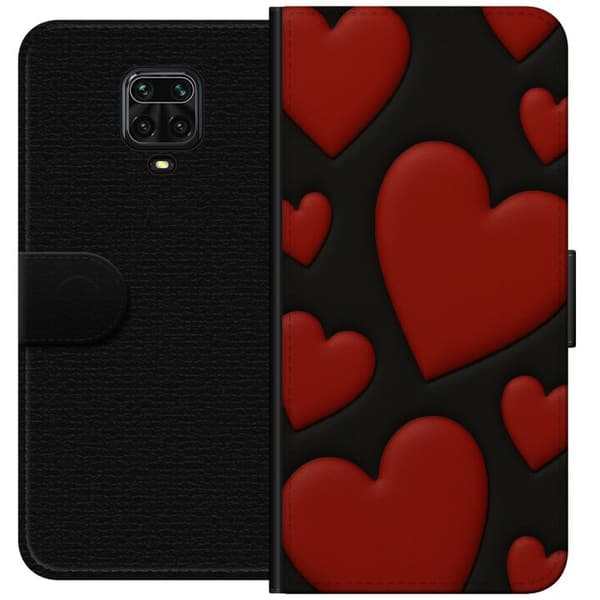 Xiaomi Redmi Note 9S Tegnebogsetui Rød Fløjlshjerter