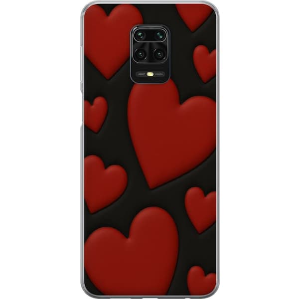Xiaomi Redmi Note 9S Gjennomsiktig deksel Røde Fløyels hjerter