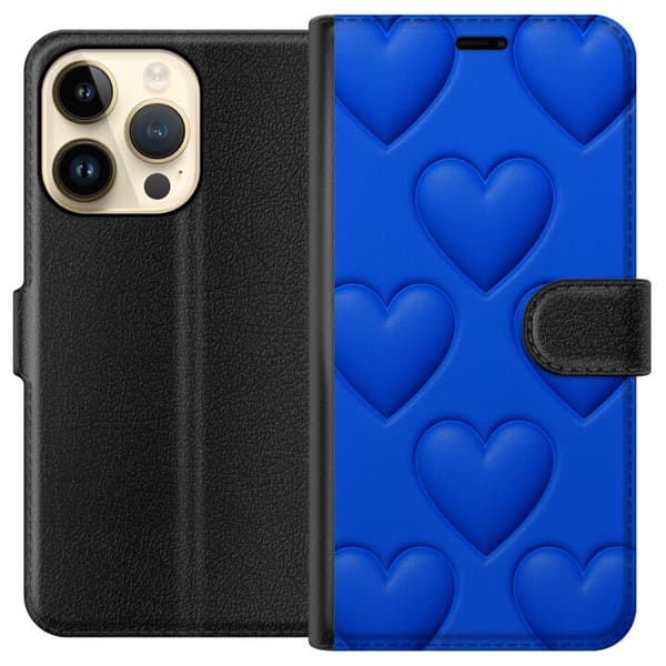 Apple iPhone 14 Pro Tegnebogsetui Blå Hjerter
