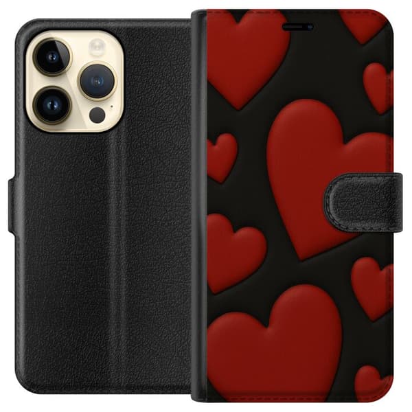 Apple iPhone 14 Pro Lompakkokotelo Punaiset Samettisydämet