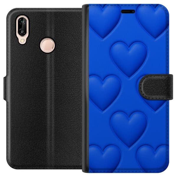 Huawei P20 lite Lompakkokotelo Siniset Sydämet